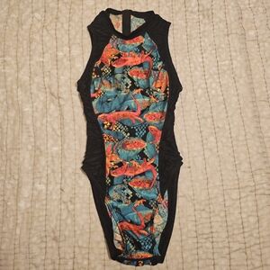 Retro Womens Speedo Swimsuit / Water Polo Suit Full Zip Lizard Print M L